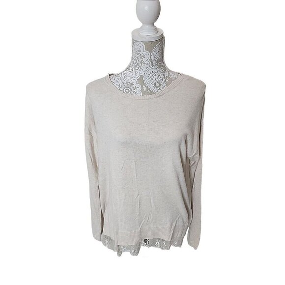 Lane Bryant Sweater Lace Trim Cream Long Sleeve Women's 14 16 - Picture 1 of 8